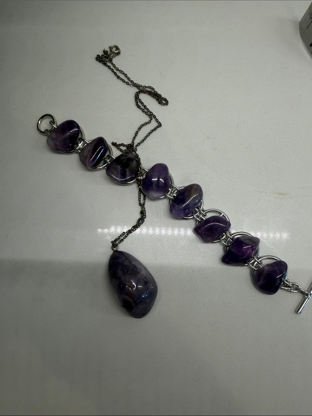 Amethyst Stone Bracelet and Pendant Set - Purple - Picture 10 of 11